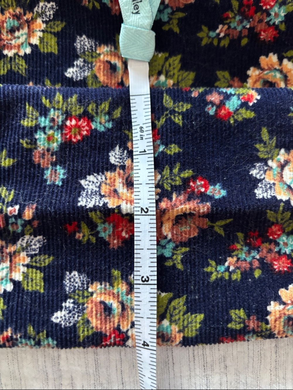 Floral Navy Corduroy Tote Bag - Picture 4 of 7